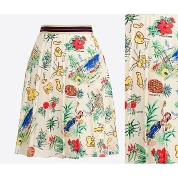 J Crew Women Size 2 Cream Novelty Hawaiian Pleated Mini A Line Skirt Resortwear - Picture 3 of 15